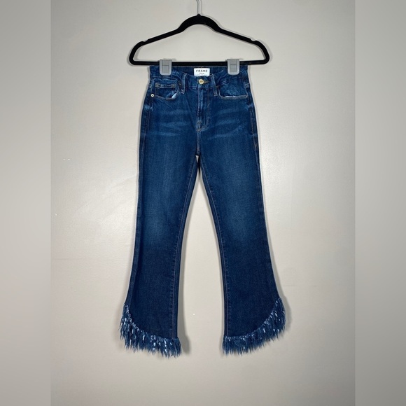 Frame Le Crop Mini Boot High Rise Fringe Hem Denim Jeans - Picture 6 of 11